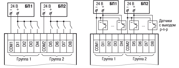 Подключение дискретных датчиков с питанием 24 В