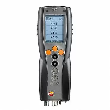 testo 340 - газоанализатор, оснащенный сенсором O2 и встроенной функцией параллельного измерения скорости потока газа/ дифференциального давления